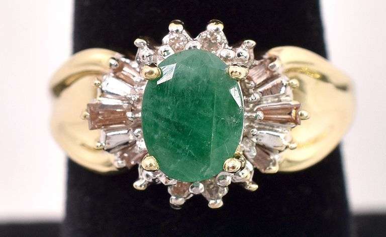 Simply Beautiful 14K Yellow Gold Emerald and Diamond Ring