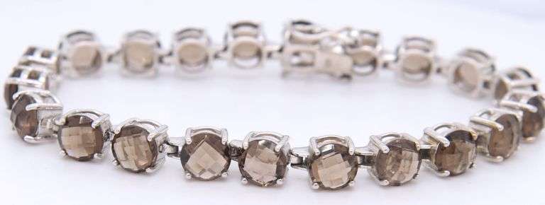 925 Sterling silver round brilliant cut smokey quartz tennis bracelet