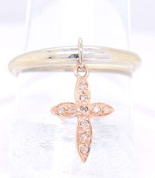 Fantastic White Gold 2 Tone Diamond Cross Charm Ring