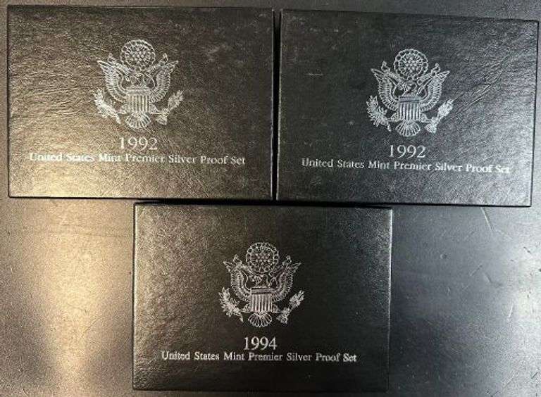 2 1992 & one 1994 Premier Silver Proof Sets. Original packaging and COA