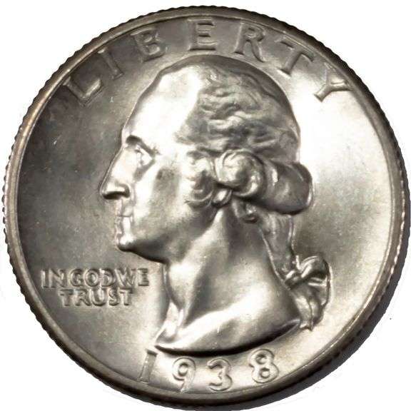 GEM BU 1938  Frosty White Washington Quarter