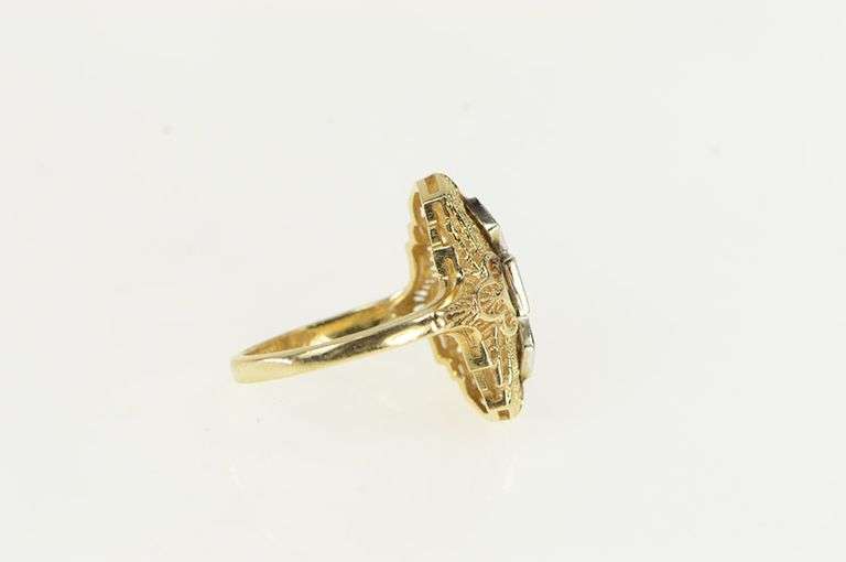 14K Yellow Gold Art Deco Filigree Diamond Statement Ring
