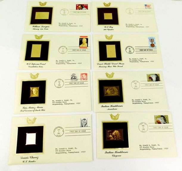 8 - 1st Day Covers w/22KT Gold Stamps