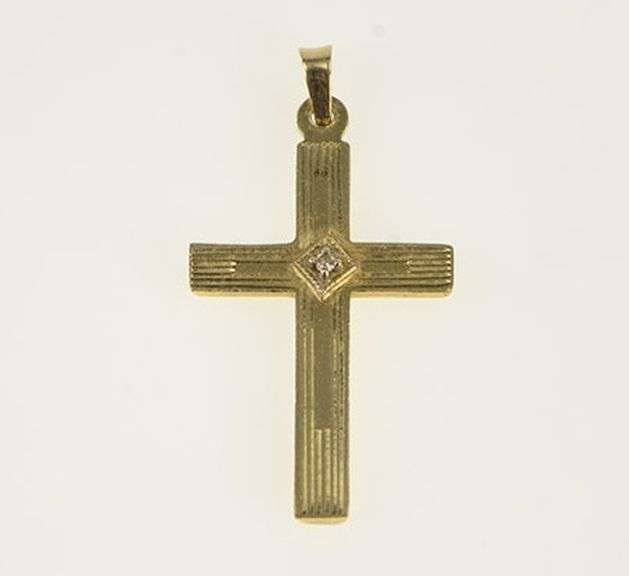 14K Yellow Gold Art Deco Vintage Diamond Cross Pendant