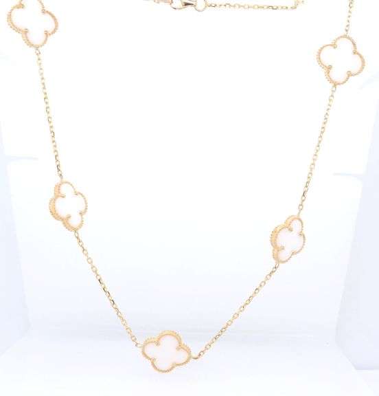 14kt Yellow Gold Mother of Pearl 5 Clover Necklace