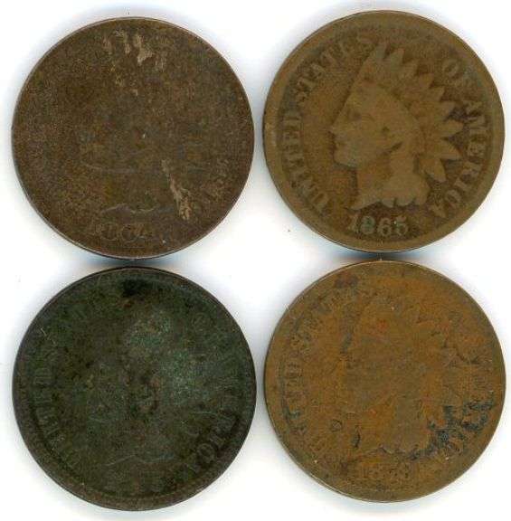 4 Different Indian Head Cents: 1864-1879