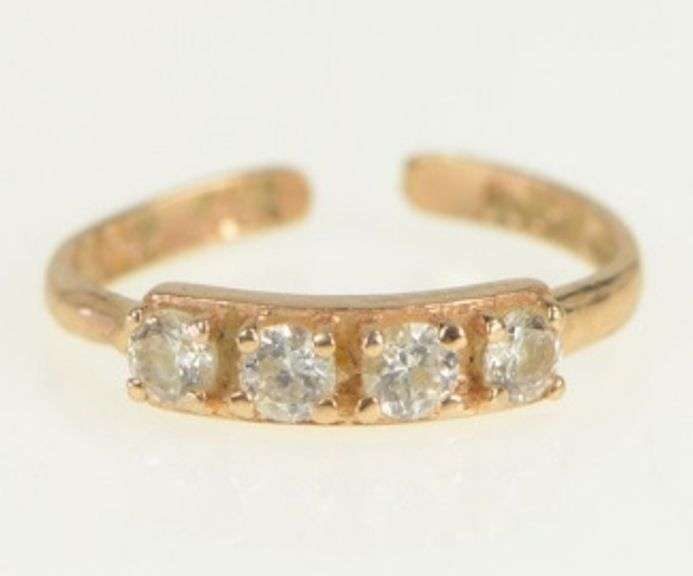 14K Yellow Gold Four Stone CZ Vintage Open Band Toe Ring