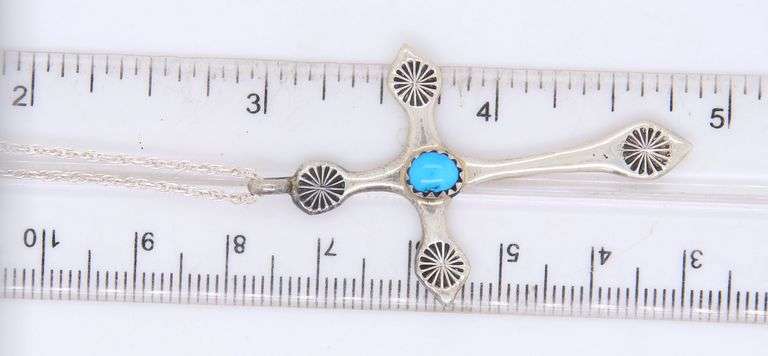 925 Sterling silver turquoise cross pendant on rope chain necklace