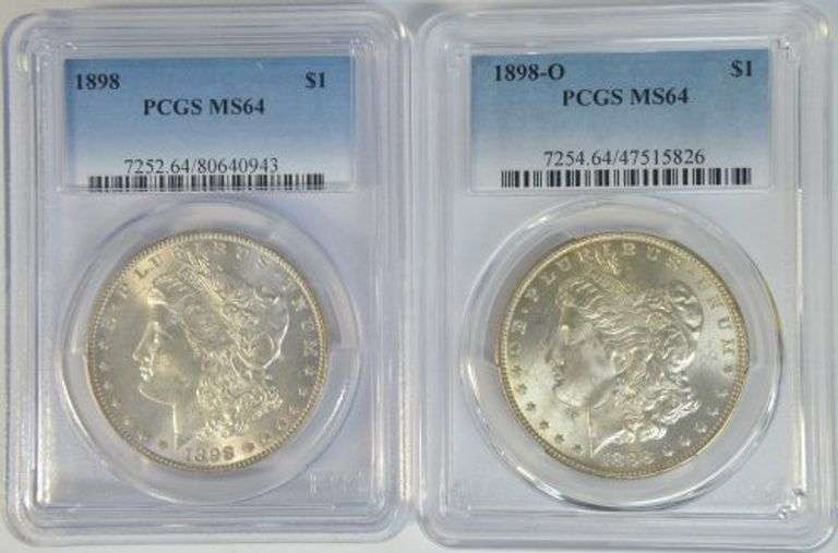 Blazing nearly Gem BU 1898 & 1898-O Morgan Dollars. PCGS MS64