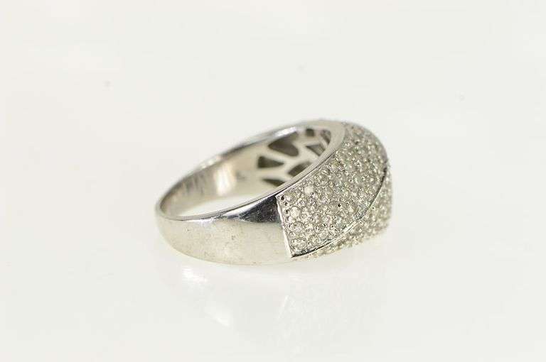 14K White Gold Pave White Sapphire Encrusted Statement Ring