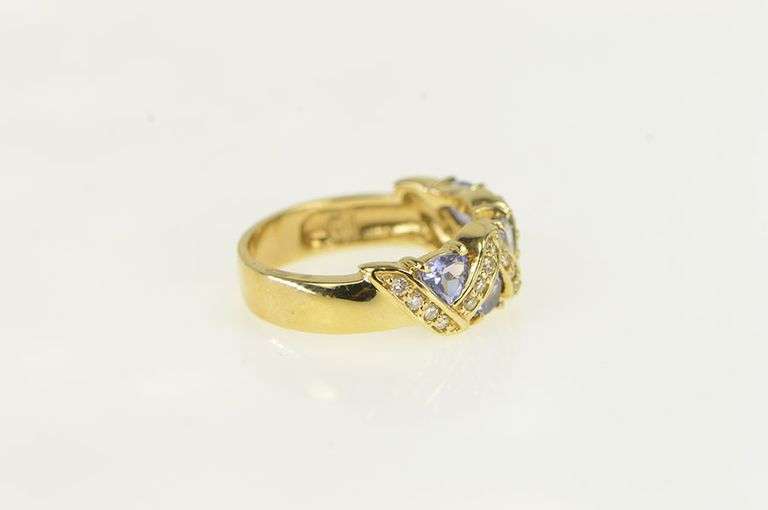 14K Yellow Gold Tanzanite Diamond Zig Zag Band Ring