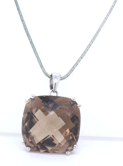 18kt Gold plated smokey quartz pendant on snake chain necklace
