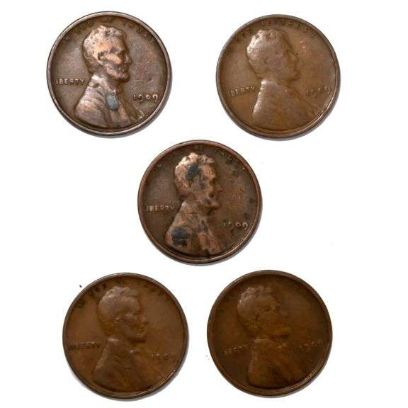 5 Raw Circulated 1909 VDB Lincolns