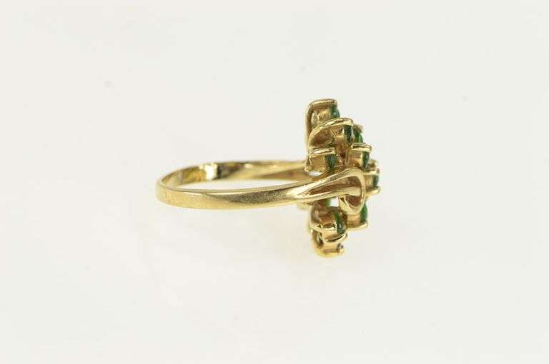 14K Yellow Gold Emerald Cluster Vintage Bypass Ring