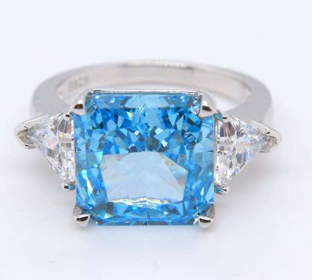 Blue Cubic Zirconia Sterling Silver Ring