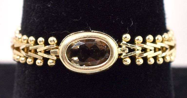 Interesting 14K Yellow Gold Flexible Smokey Quartz Ring