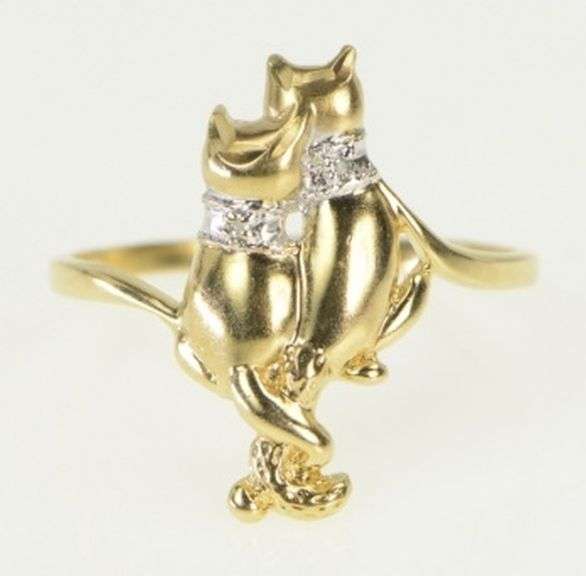 10K Yellow Gold Cat's Diamond Collar Love Kitten Pet Ring