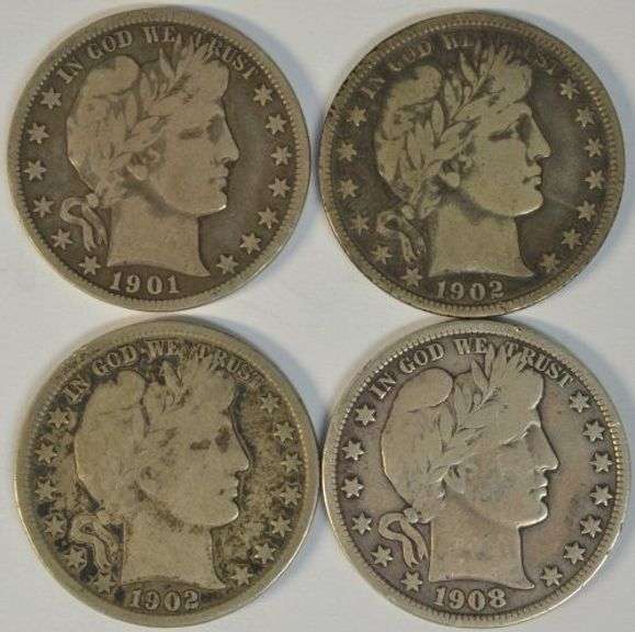 4 Different Barber Half Dollars in nice collectible VG conditions