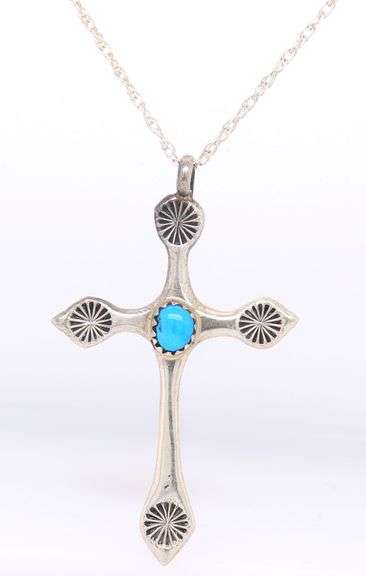 925 Sterling silver turquoise cross pendant on rope chain necklace