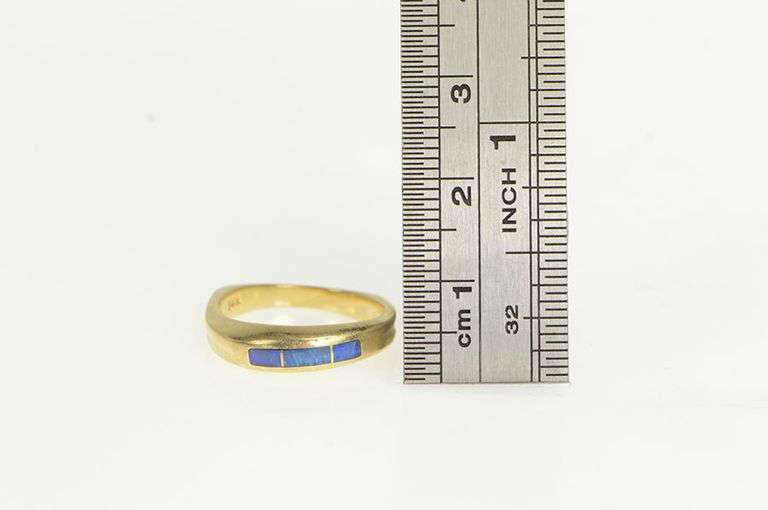 14K Yellow Gold Black Opal Inlay Squared Band Ring