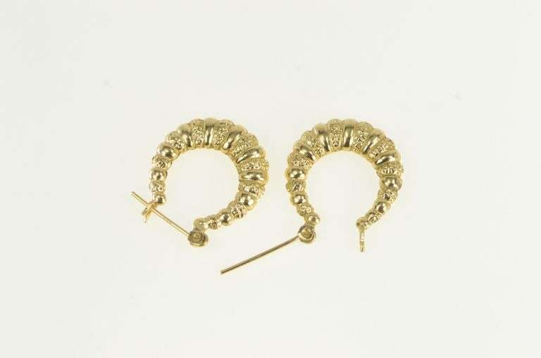 14K Yellow Gold 21.2mm Vintage Puffy Statement Hoop Earrings