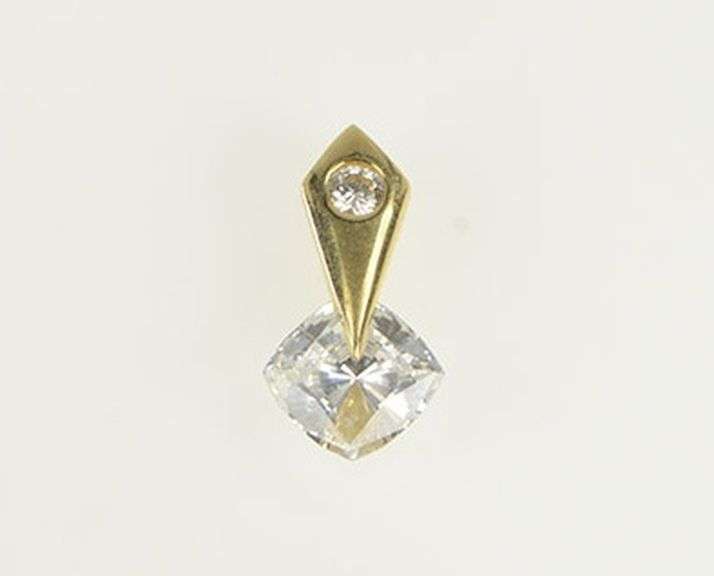 14K Yellow Gold Cushion CZ Fancy Illusion Drop Pendant
