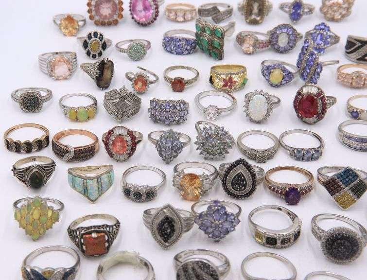 Big group lot of vintage 925 sterling silver gemstone rings