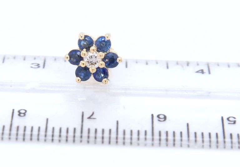 14kt Yellow gold sapphire and diamond flower stud earrings