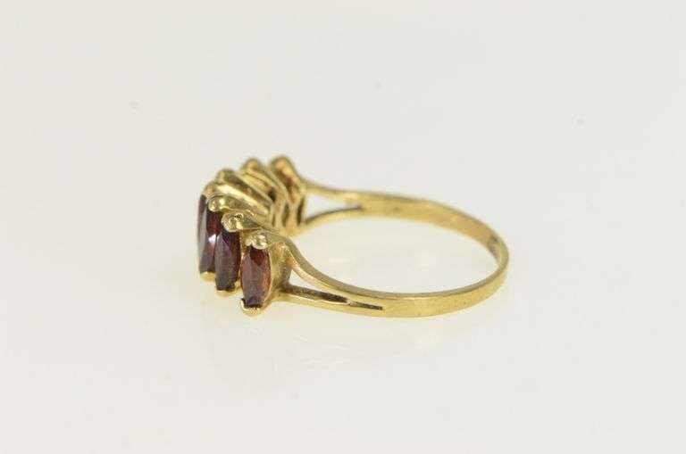 14K Yellow Gold Marquise Garnet Five Stone Statement Ring