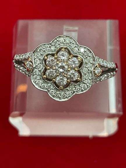 CERTIFIED 14K WHITE GOLD RING WITH WHITE AND PINK DIAMONDS