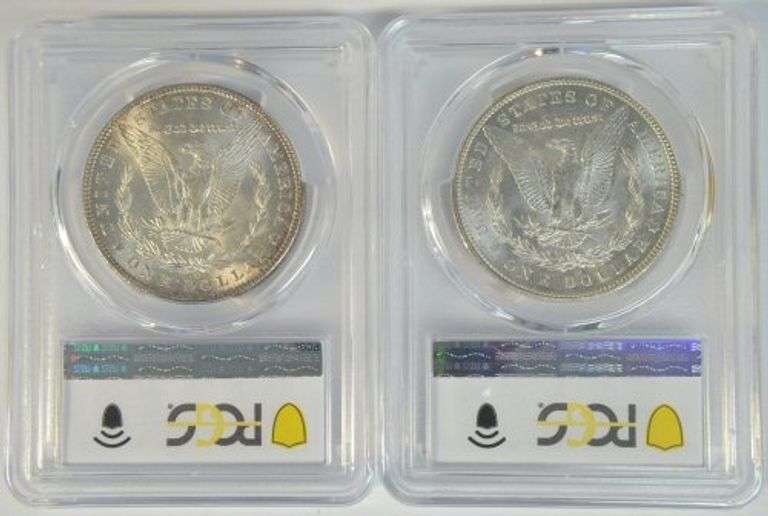 Nearly Gem BU 1902-O & 1904-O Morgan Silver Dollars. PCGS MS64