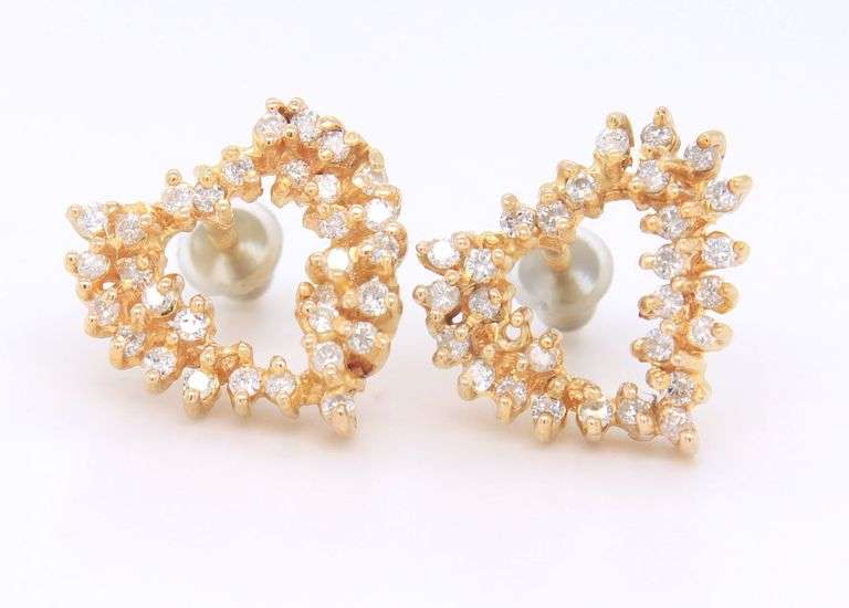 Dazzling Yellow Gold Diamond Cluster Heart Shaped Earrings
