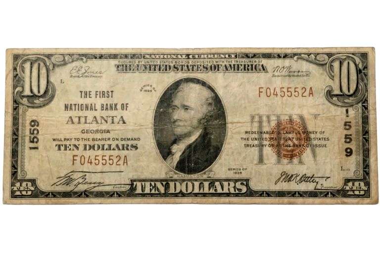$10 First National Bank of Atlanta 1929 Series National Note