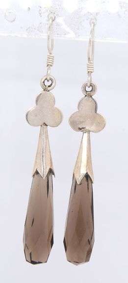 925 Sterling silver smokey quartz dangle earrings