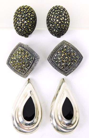 3 Pairs of Sterling Gemstone Clip Earrings