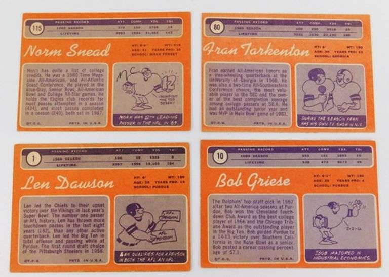 4 1970 Topps Quarterback Greats Football Cards