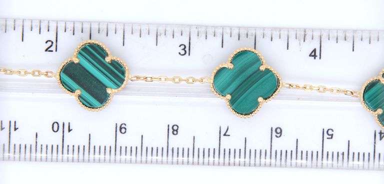 14kt yellow gold malachite five clover bracelet