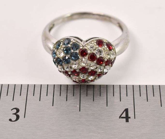 Sterling Silver American Flag Heart Ring