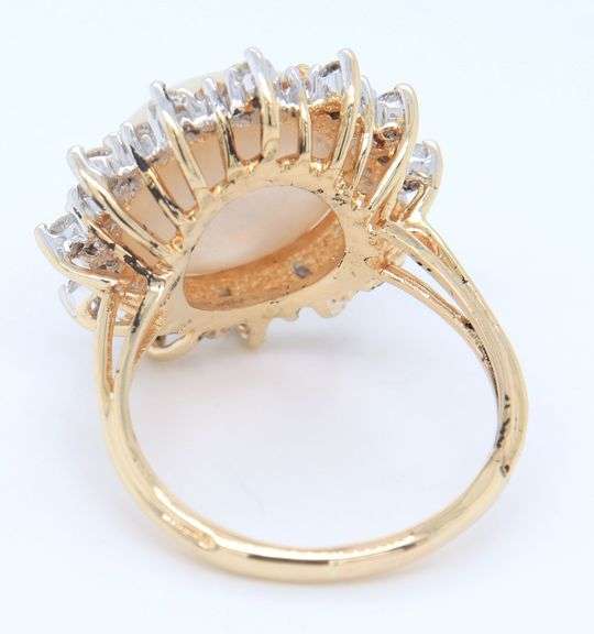 Powerful Mabe Pearl and Diamond Halo Ring in Yellow Gold