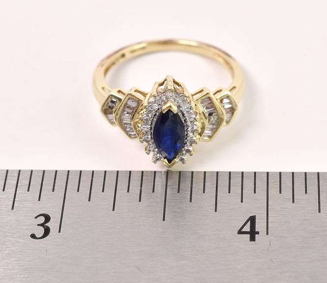 Adventurous 10K Yellow Gold Blue Sapphire ad Diamond Ring
