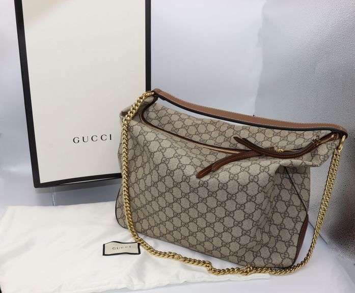 GUCCI, Brown, GG Supreme/Moon Linea A Hobo Shoulder Strap Purse w/ Box & Dust Bag
