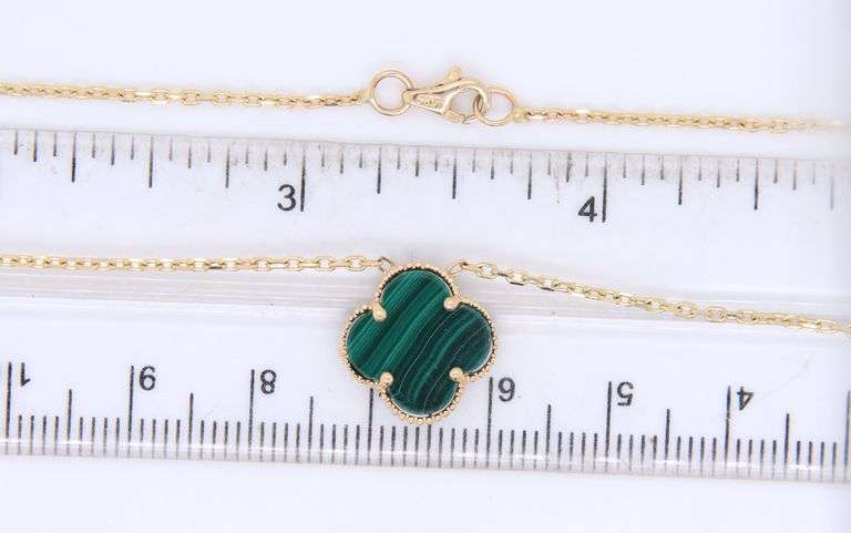 14kt Yellow Gold 3 Clover Malachite Necklace