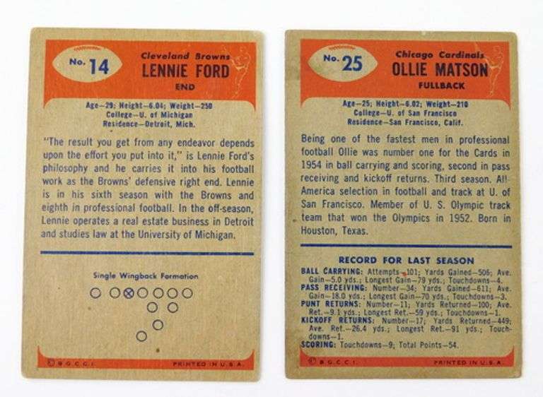 2 Bowman 1955 Football Cards