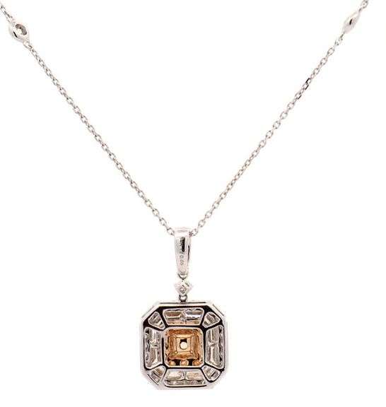New 0.92ctw Fancy Yellow Diamond and 0.46ctw White Diamond Frame Pendant Necklace in 14K