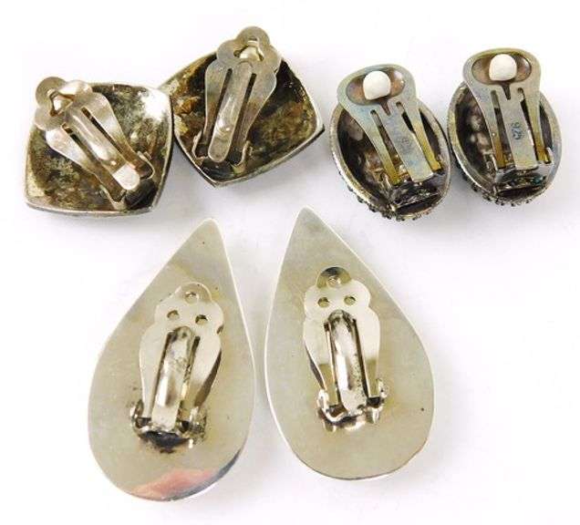 3 Pairs of Sterling Gemstone Clip Earrings