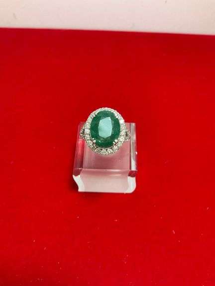 CERTIFIED BRAND NEW 14K WHITE GOLD DIAMOND AND EMERALD RING