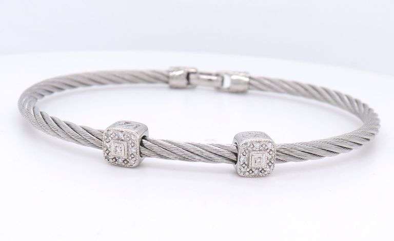 Charriol classique two tone diamond two square station cable bracelet