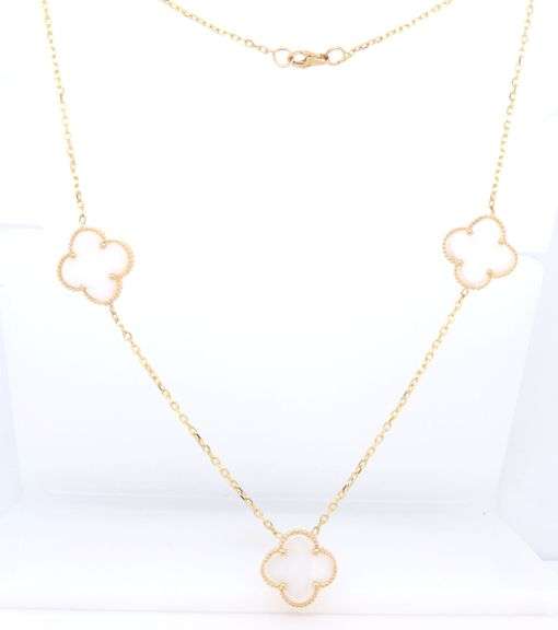 Mother of Pearl 3 Clover Yellow Gold Necklace