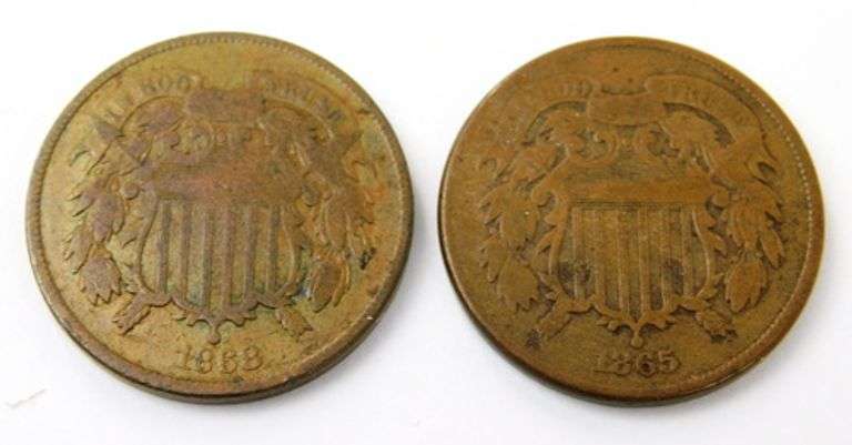 2 - U.S. 2 Cent Coins, 1865 & 1868