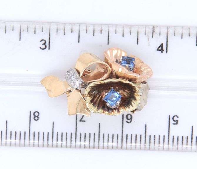 Vintage Yellow Gold Blue Sapphire and Diamond Earrings